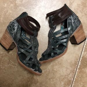 FreeBird blue leather wedges